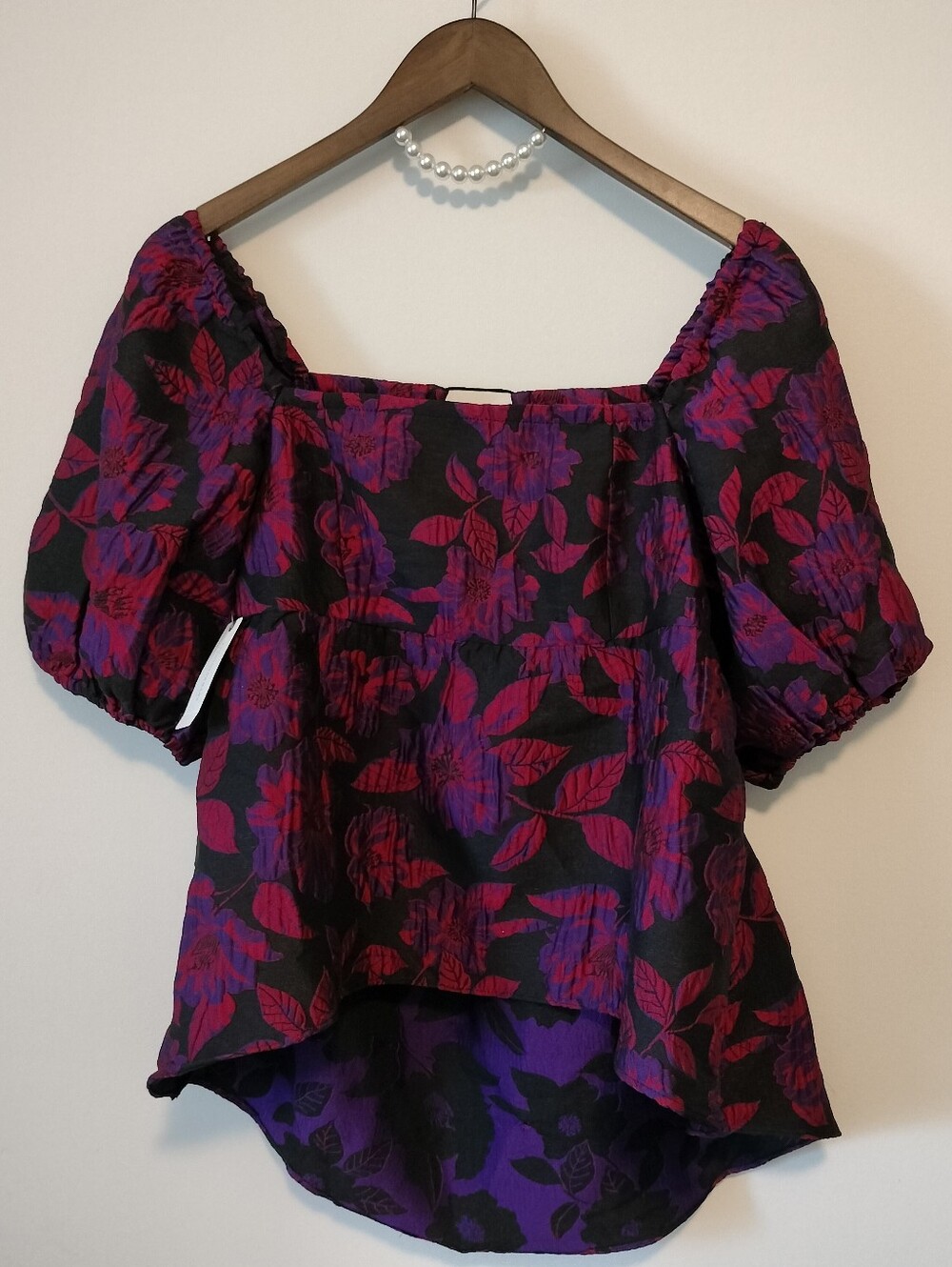 NWT Anthropologie X Sachin & Babi Open Back Puff Sleeve High-Low Floral Blouse